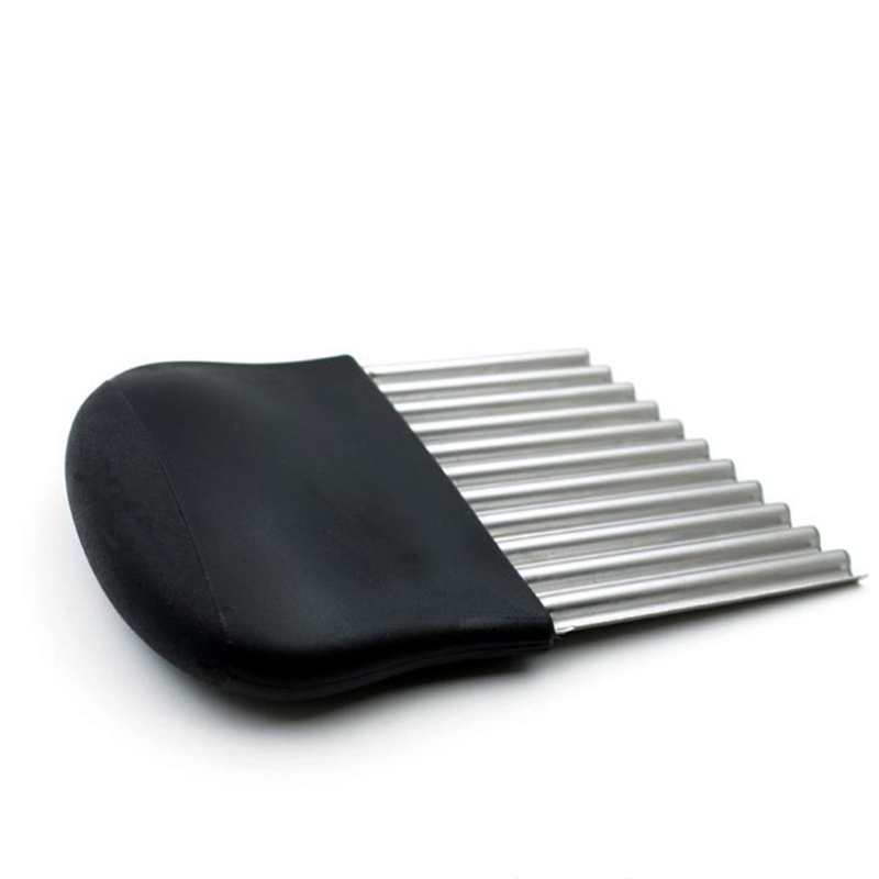 Cortador de patatas fritas de acero inoxidable, pelador de patatas fritas cortadas, accesorios de cocina, cuchillo, cortador ondulado de patatas: Black