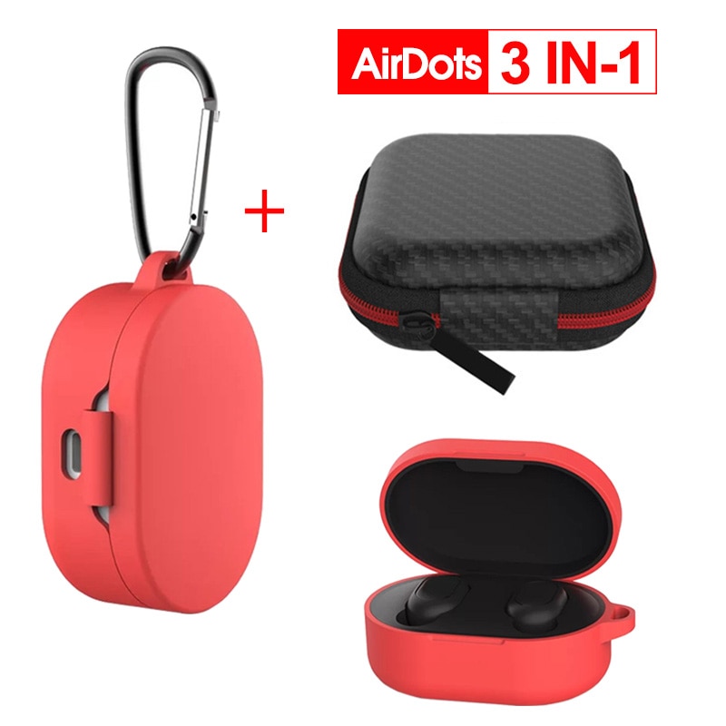 3 IN-1 Case Cover Bescherming Rode mi airdots Mi air Dots siliconen Case Karabijnhaak Draadloze Bluetooth Case Voor xiao mi rode Mi airdots