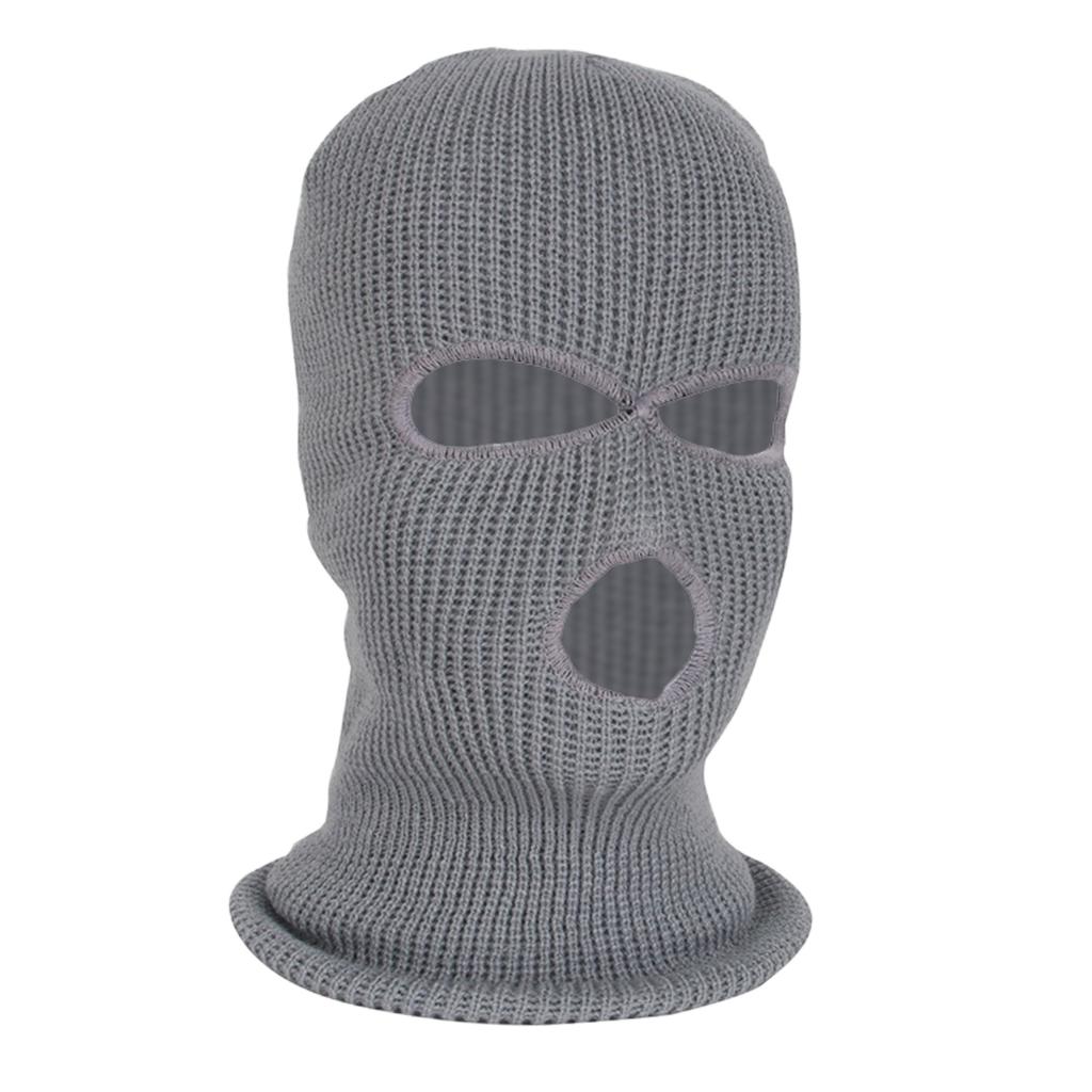 Unisex 3- hul balaclava varm strik strikket fuld ansigt skimaske beanie hat vintermaske ansigtsdæksel beanie til kvinder mænd: Grå