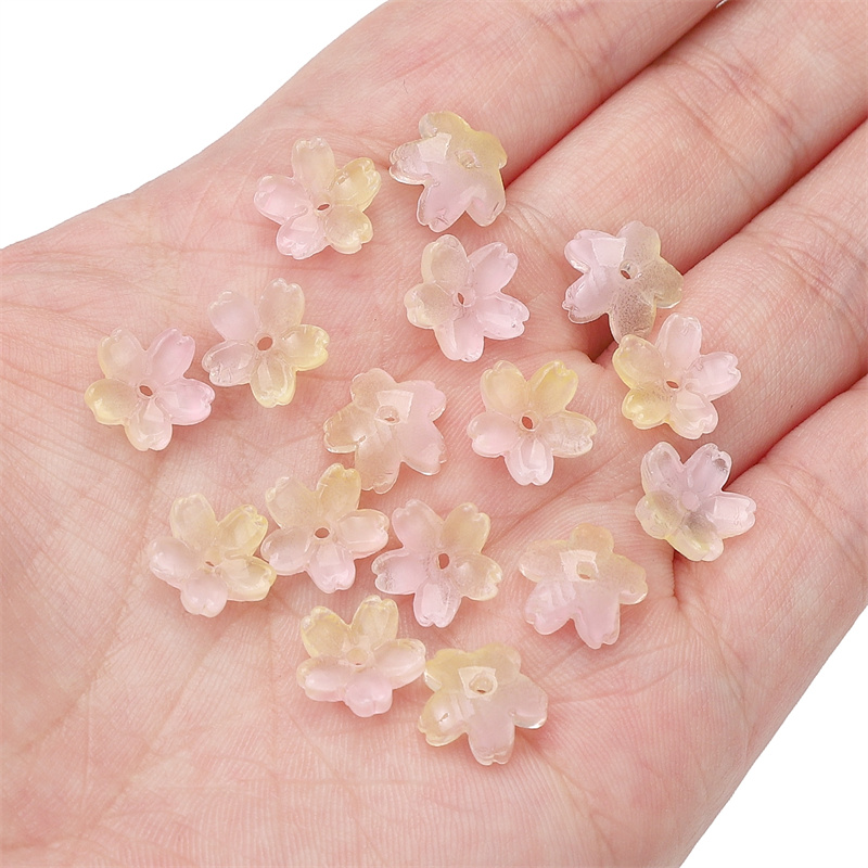 10 Uds. Cuentas sueltas degradadas de vidrio de 11mm, cuentas de flor de cerezo para hacer bricolaje, pulsera, collar, pendientes, accesorios: YELLOW