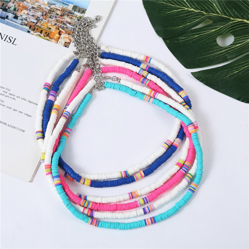 Boho Choker Necklace for Women Handmade Colorful Polymer Clay Beads Collier Necklaces Femme Jewelry Chains