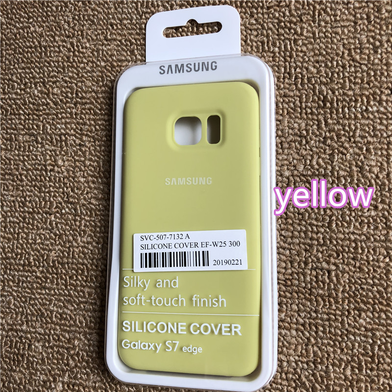 Original Samsung Galaxy S7edge Liquid Silicone Case Silky Soft-Touch Finish Back Protective Cover For Samsung s7edge packing: s7edge with packing / yellow