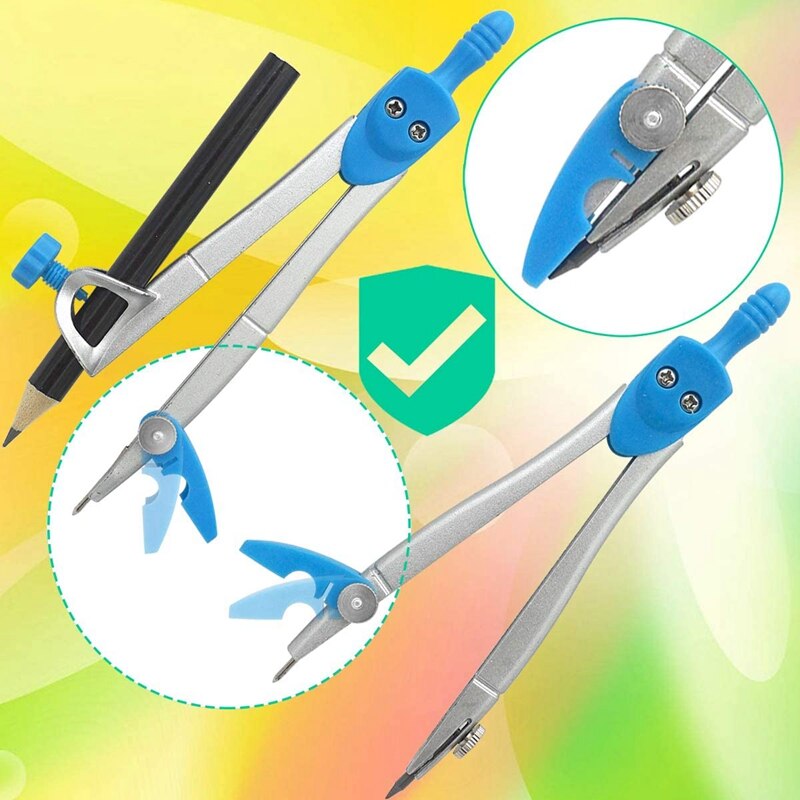 Geometry Compass Set 10Pcs School Maths Protractor Set Rulers for Student Maths and Engineering in Carry Case