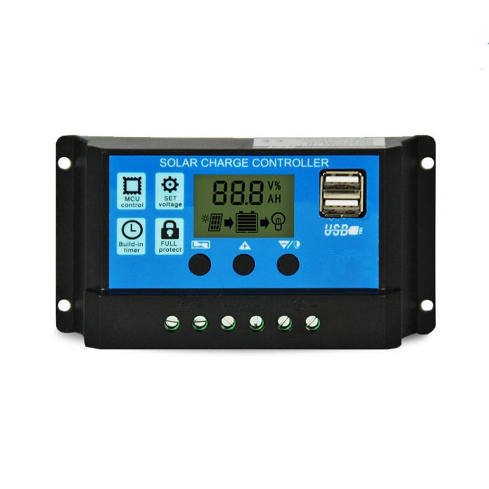 Solar Charge Controller Solar Panel Battery Intelligent Regulator with USB Port LCD Display 12V/24V Mutiple Protection
