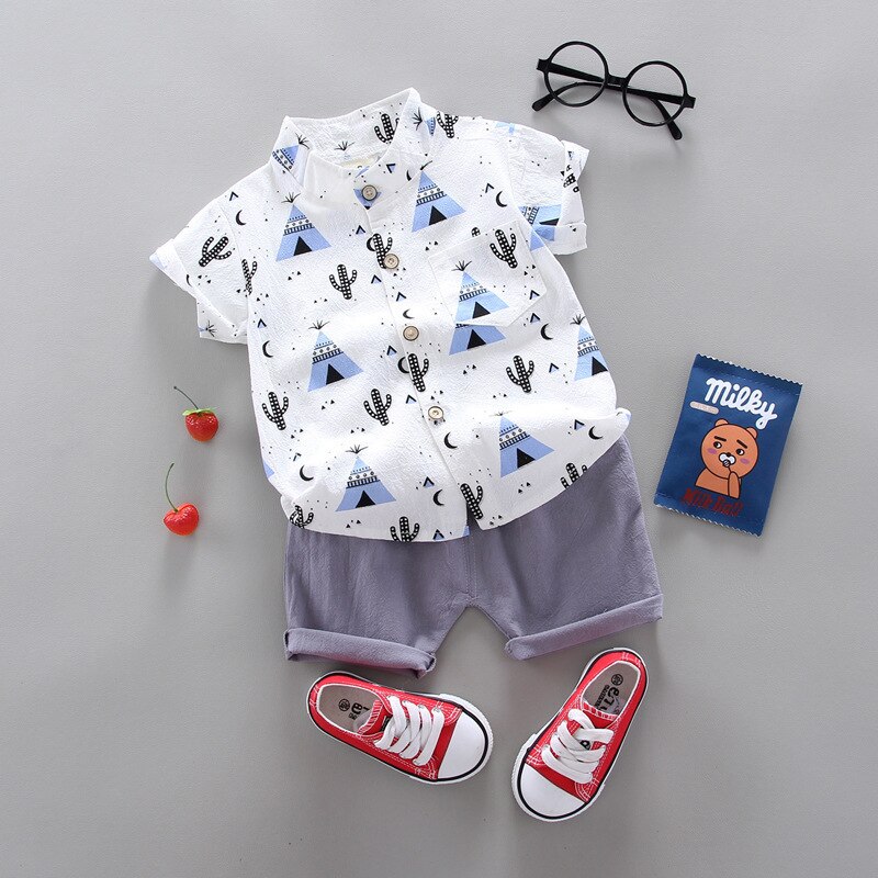 Costume d'été pour bébés garçons, chemise imprimée, short, vêtements en coton,: YX sanjiaoS Blue / 2T