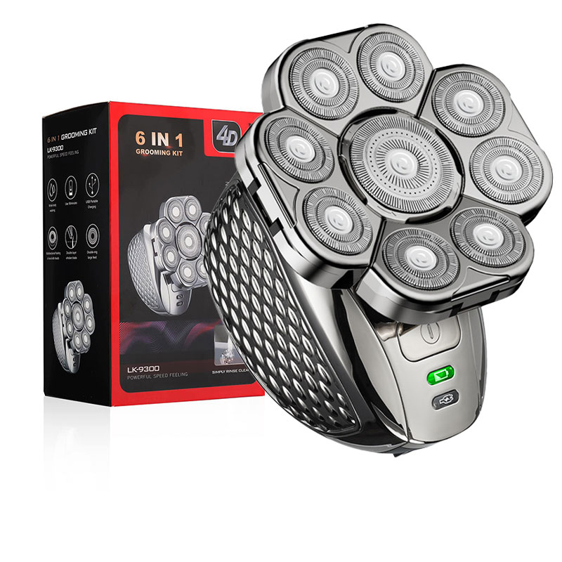 Afeitadoras de cabeza 4D para hombres calvos, 9 cabezales flotantes mejorados, afeitadoras de cabeza calva en seco y húmedo recargables 6 en 1 para hombres: Plata