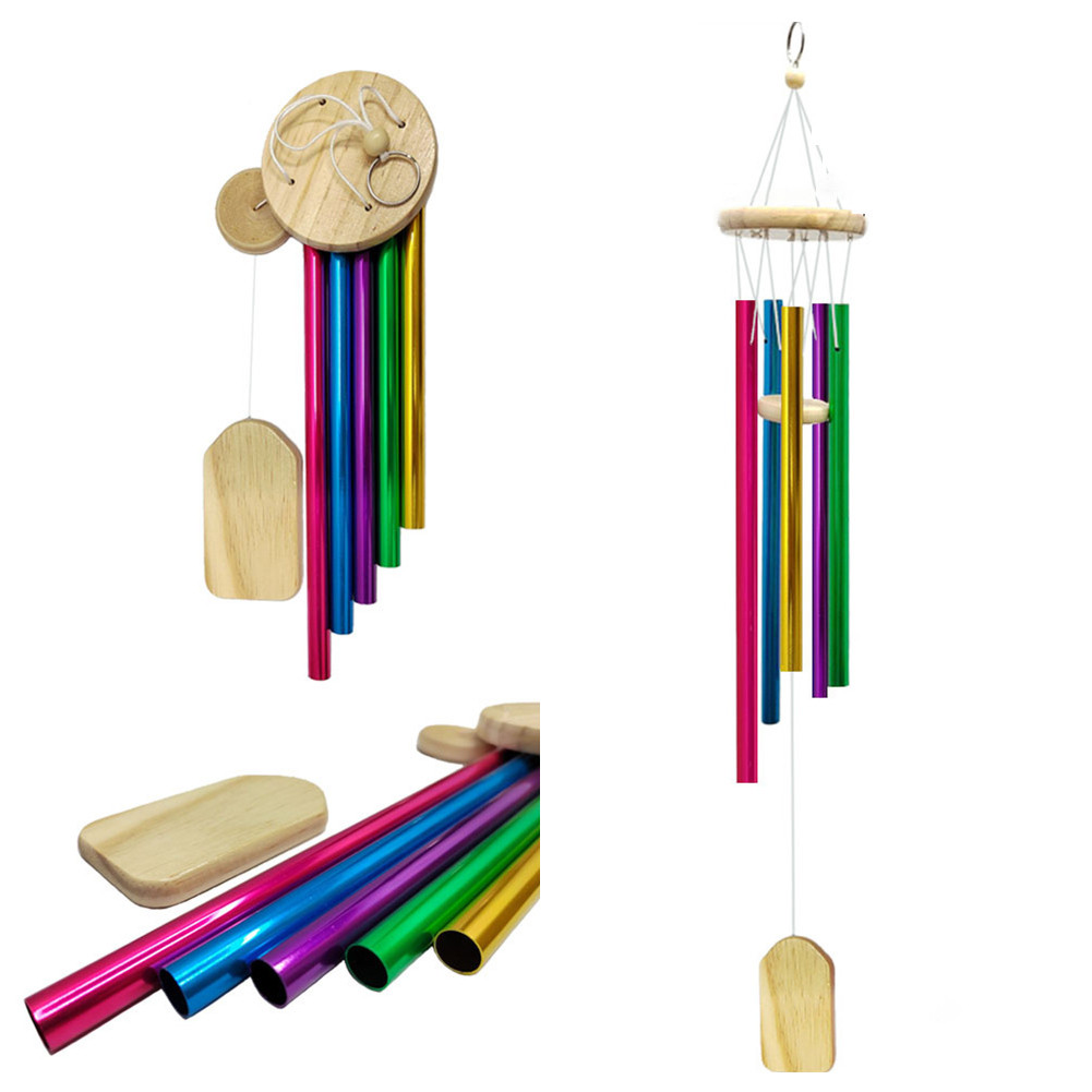 Carillon Éolien 12 Tubes Aluminium Multicolore 58 Cm - Décoration Jardin Suspendue Mélodie Apaisante Extérieur Intérieur