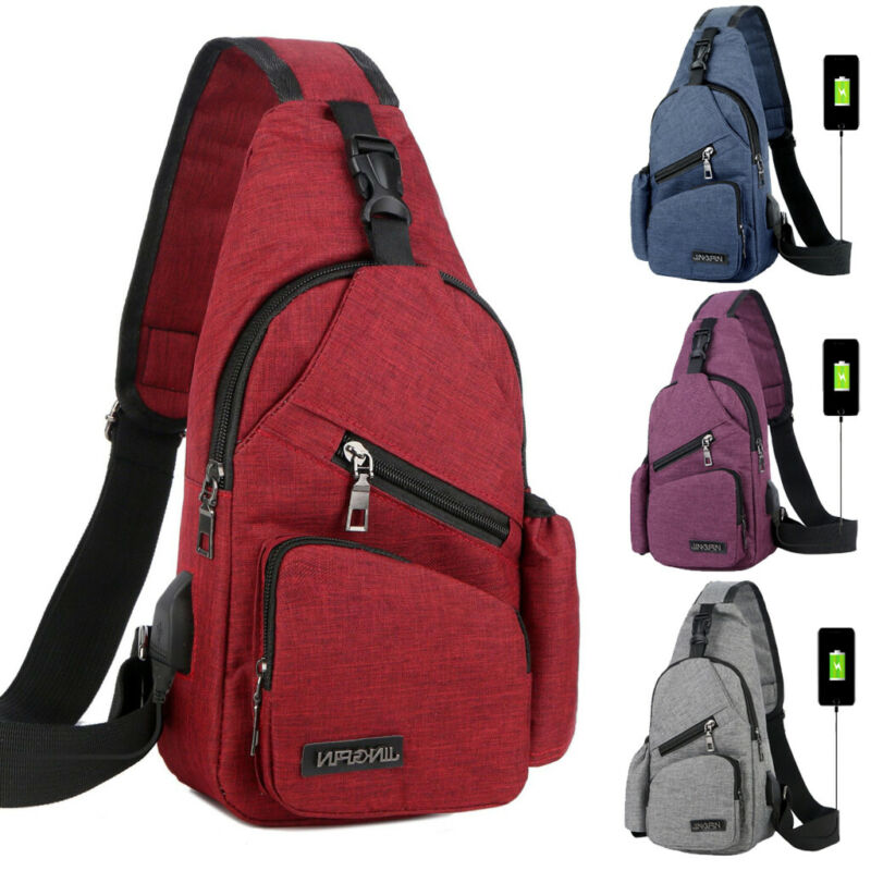 Men Chest Pack Messenger Sling Sport Travel Crossbody Shoulder Bag USB Charging Waist Packs