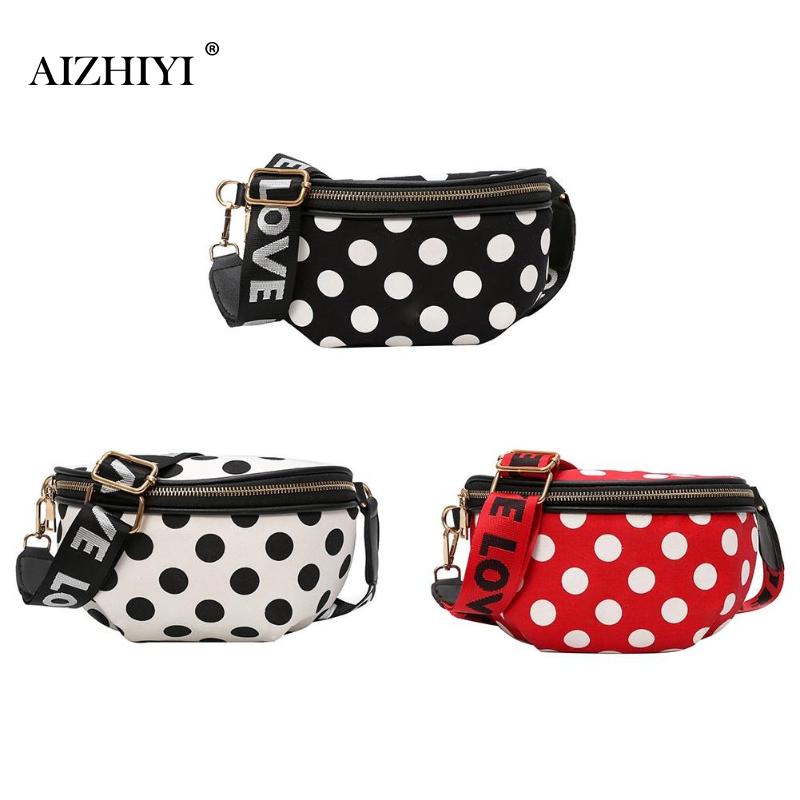 Vrouwen Casual Nylon Schoudertas Taille Zakken Vrouwelijke Stijlvolle Dots Crossbody Riem Borst Taille Verpakking Meisjes Eenvoudige Mini Rits Taille Packs