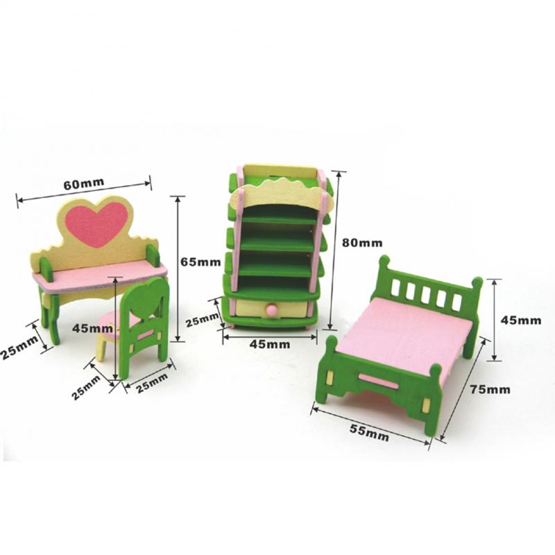 1 Set Cute Dollshouse Set Pretend Play Toy Educational 3D Doll House Miniature Wooden Furniture Simulation Dollhouse Accessory