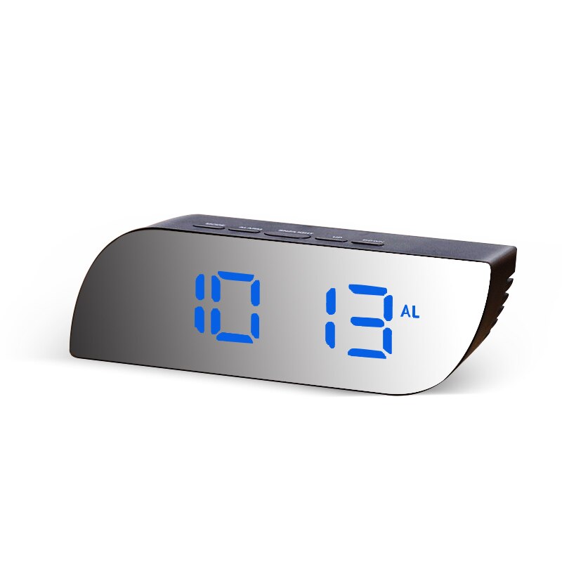 Digital Mirror Clock LED Night Lights Temperature Snooze Function Alarm Clocks USB Table Desk Clock Home Decor Battery Use: black-blue