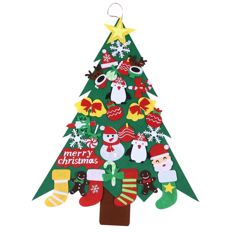 Voelde Kerstboom Voor Kinderen 95Cm Diy Kerstboom Met Peuters 32Pcs Ornamenten Voor Kinderen Xmas Opknoping thuis Deur