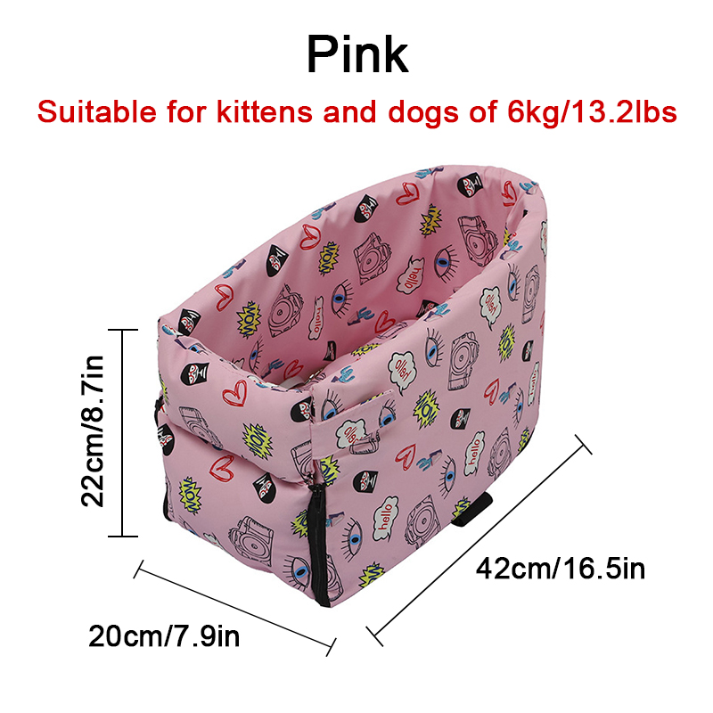 Asiento de coche portátil para perros y gatos pequeños, caja de seguridad con reposabrazos, Control Central, antideslizante: Pink