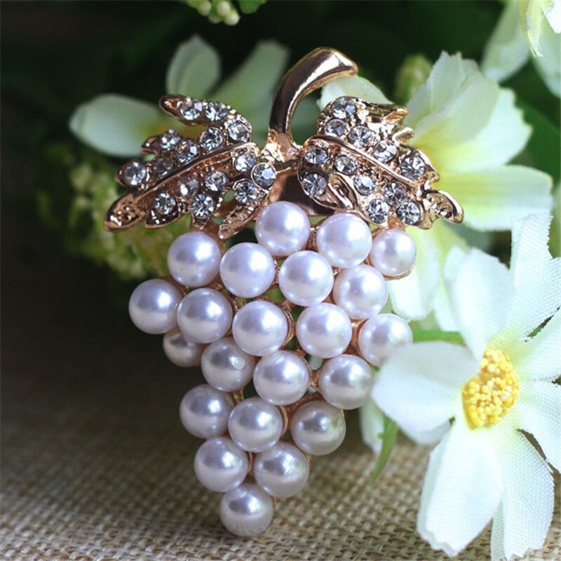 Broches de uvas imitação pérola broche strass para casamento vestidos de noiva hijab clipe cachecol fivela pinos