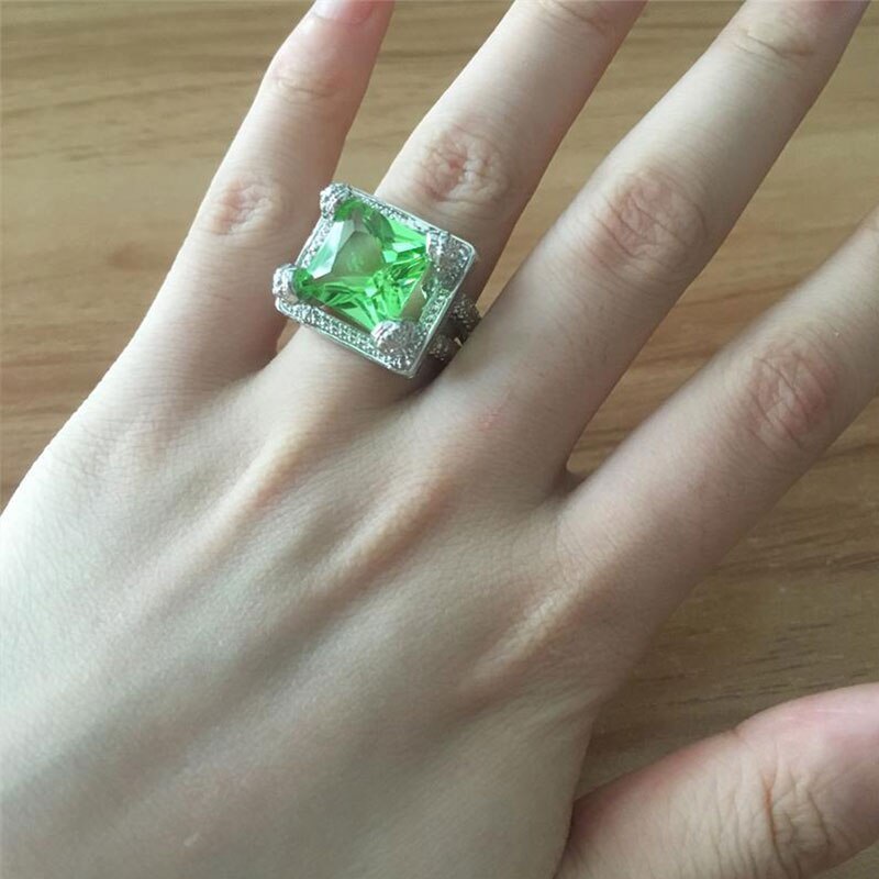 Bague de fiançailles et de mariage pour femme, accessoire de Glamour, vert, Zircon, plaqué argent