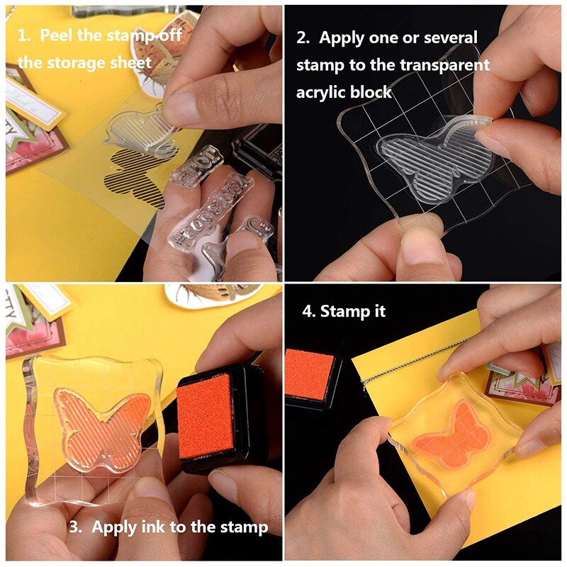 4Pcs Acrylic Stamp Block Clear Stamping Block Tools Set with Grid Lines for Art Crafts Scrapbooking Supplies