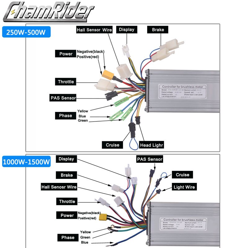 Electric Bike Controller 36V 48V KT Controller Dual Mode Sinewave 250W 350W 500W 750W 1000W 1500W Ebike Sensorless Controller