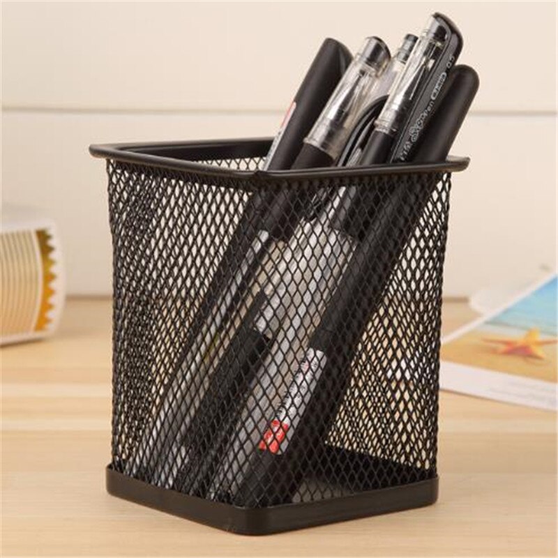 Pencil Holder Office Desk Metal Mesh Square Pen Pot Cup Case Container Organiser Durable Pencil Case