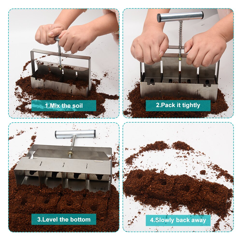 Manual Quad Soil Stopper Portable Orchard Outdoor Garden Flowers Transplant Eco Friendly With Comfort Grip Nursery For Seedlings