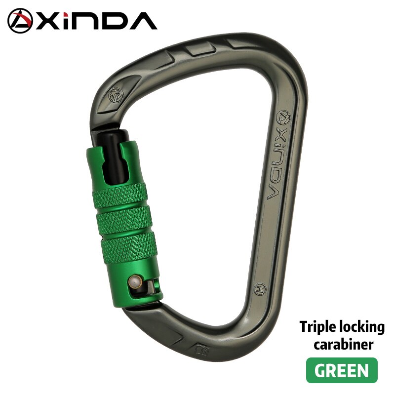 Xinda outdoor D-shape rock climbing carabiner aluminum mountaineering Screw Auto safety buckle climbing carabiner: triple lock Green