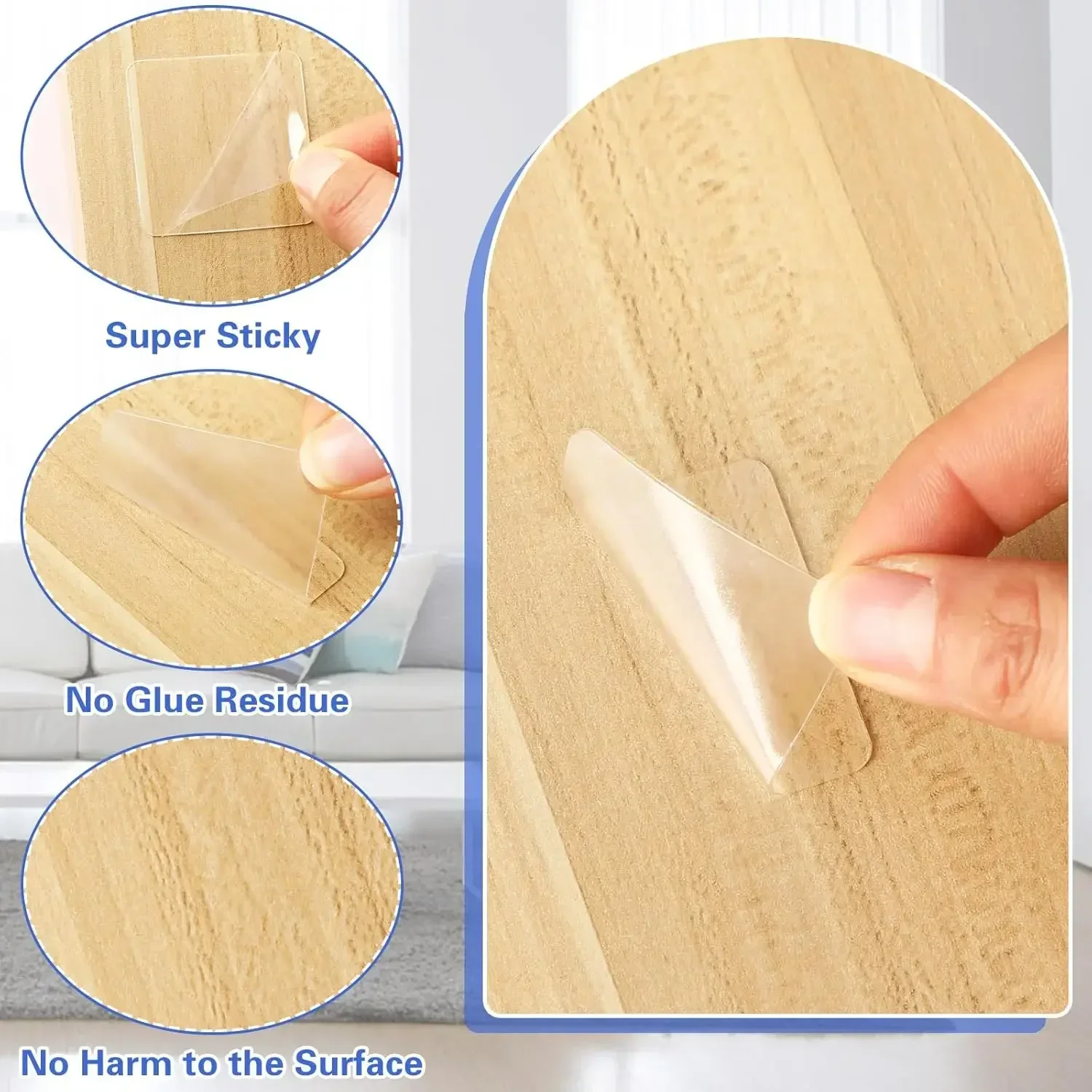 Ruban adhésif Double face solide en PVC, autocollants muraux carrés transparents réutilisables pour crochets, bandes de colle imperméables sans trace pour la maison