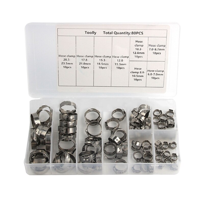 80/45 Pcs Multi-Size Rvs Single Ear Hoop Traploze Slangklem Met Tang Set Amerikaanse Slangklem Combinatie m7DA