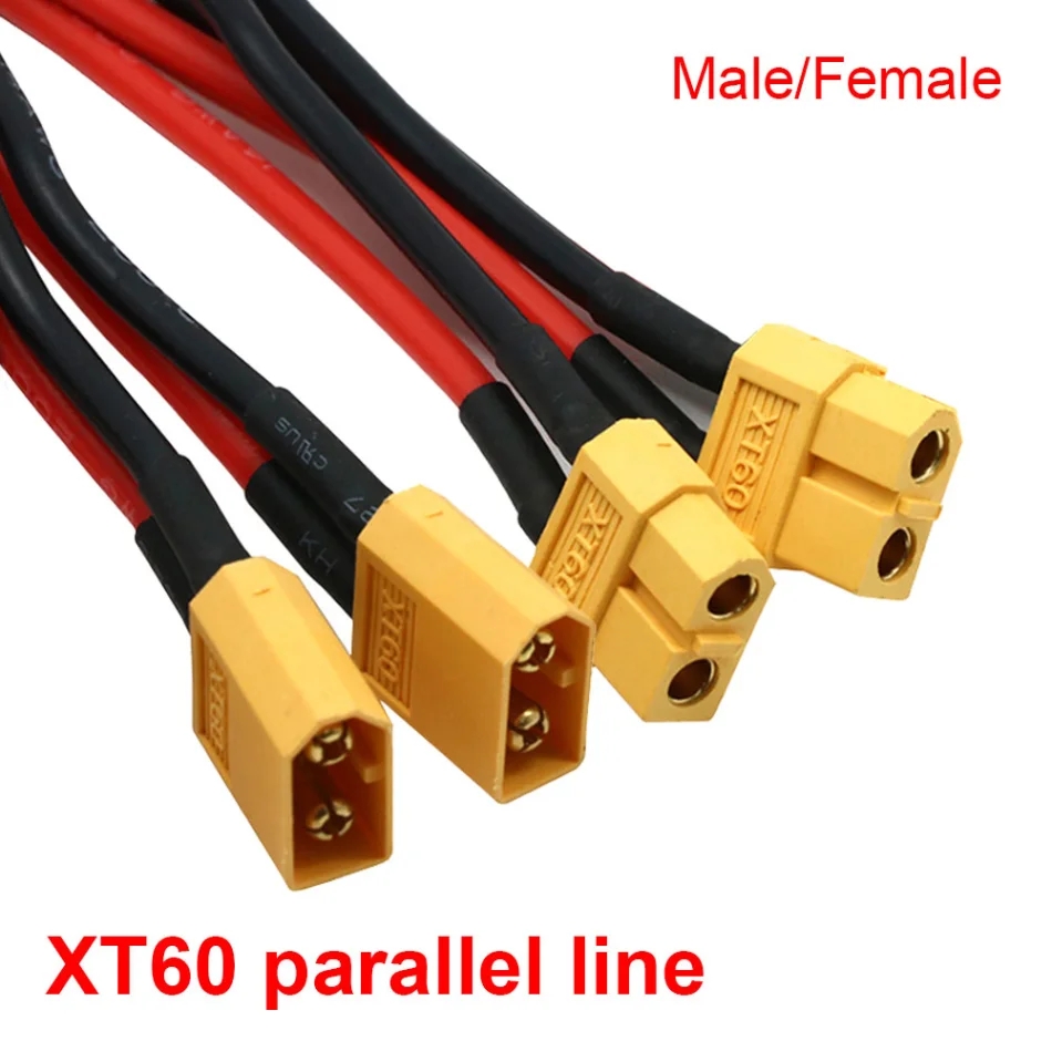 XT60 XT90 Male/Female Cable Parallel Battery Connector 3-Way 14AWG Silicone Wire Dual Extension Y Splitter for Charger Motor