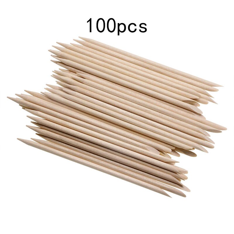 100 Stuks Oranje Houten Nail Sticks Dubbelzijdig Multi Functionele Cuticle Pusher Remover Pedicure Gereedschap Mini Skater Hiaisb