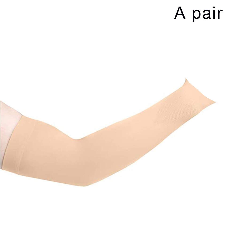 2 Stuks Zomer Arm Mouwen Vrouwen Mannen Arm Compressie Mouw Armwarmer Uv Zon Bescherming Katoen Lange Vingerloze Handschoenen Arm Mouwen: Apricot2