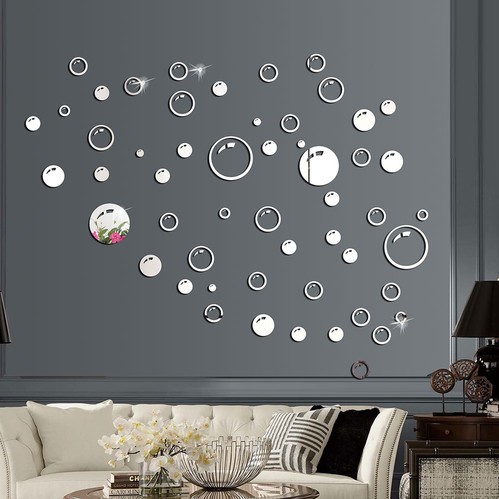 Bubble Shaped Acrylic Gold Sliver Mirror Stickers Wall Sticker Home Decoration Bedroom Living Room Decor