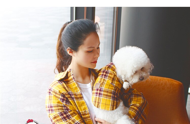 Baumwolle Chihuahua Sommer Atmungs Plaid Hemd Besitzer-Welpen Passenden Kleidung Haustier Hund Kleidung für Kleine Hunde Haustiere Kleidung: Gelb / XXL