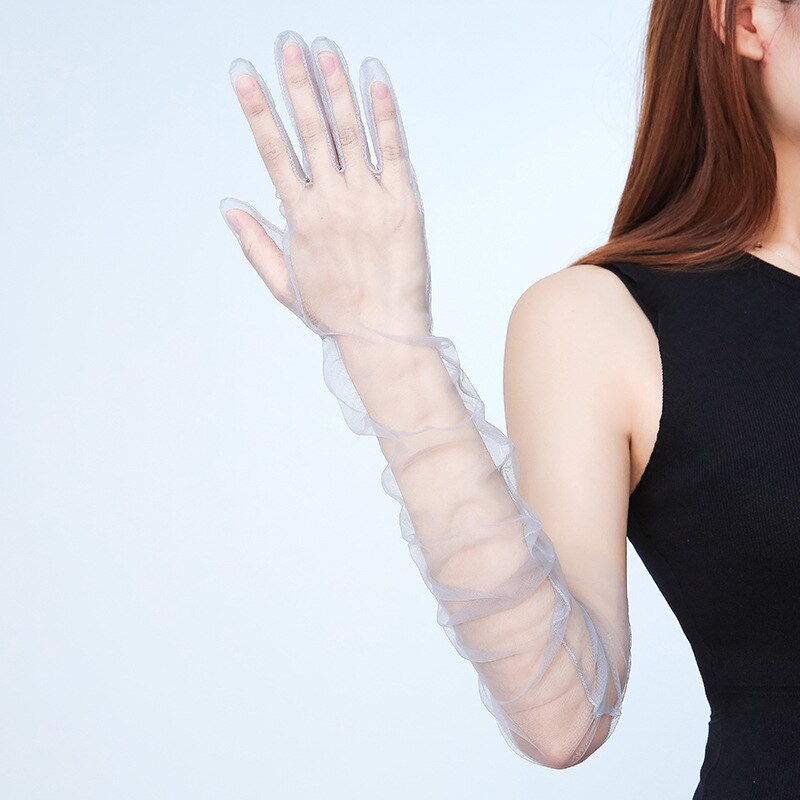 Gants de mariage en Tulle pour femmes, longs, de soirée, de danse: GRAY
