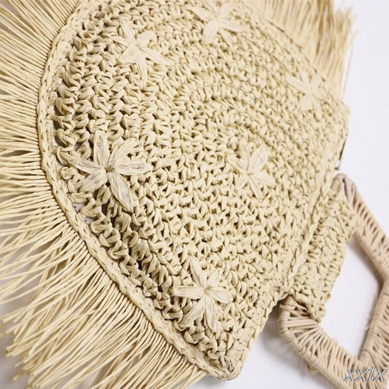 27x21cm senhoras moda feminina borla palha bolsa senhora casual tote portátil viagem sacos de compras bolsa
