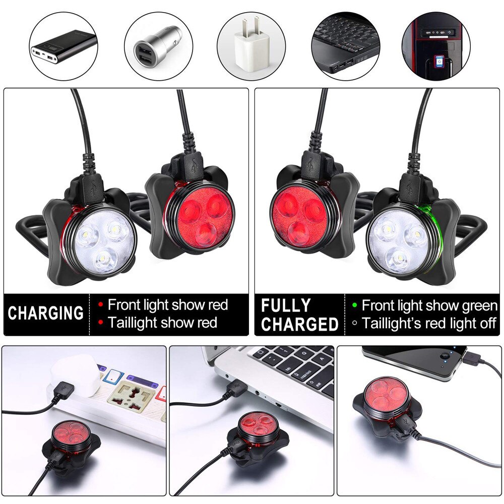 25# Cycling Equipments Cycling Bicycle Bike 3 Led Head Front With Usb Rechargeable Tail Clip Light Lamp