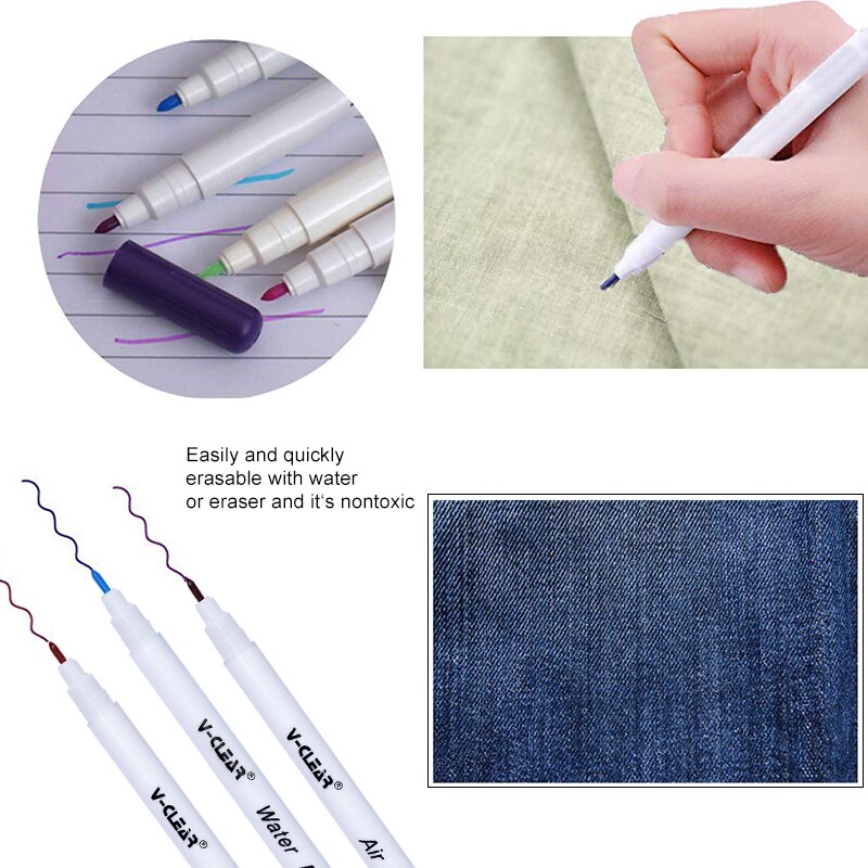 MIUSIE 4pcs Soluble Cross Stitch Water Erasable Pens Grommet Ink Fabric Marker Marking Pens DIY Needlework Sewing Home Tools
