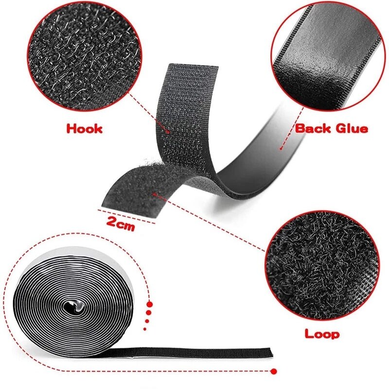 White Black Velcro Adhesivo with Glue Strong Self Adhesive Hook and Loop Fastener Tape Nylon Sticker Velcro Adhesive Width 20mm