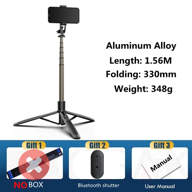 Aluminum alloy Bluetooth-compatible Selfie Stick Tripod Foldable Monopod With Two Led Fill Light For Action Cameras Smartphones: NO Box