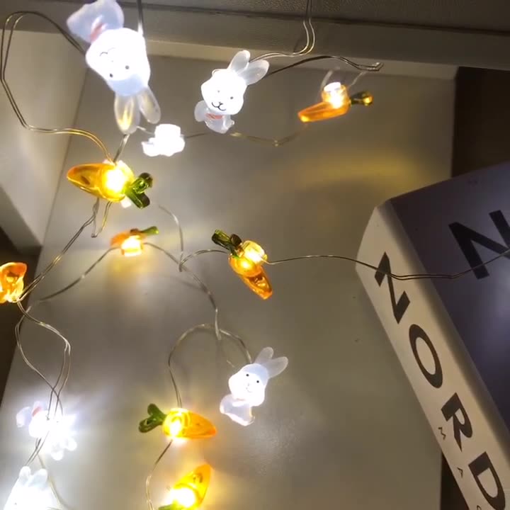 Guirlande lumineuse LED en forme de lapin, carotte, pâques, coquille de mer, lumières féeriques de la saint-valentin, pour chambre à coucher, pour enfants, fête de pâques