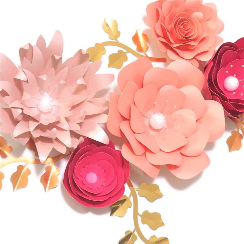 Handgemaakte Cardstock Rose Diy Papier Bloemen Bladeren Set Voor Wedding & Event Backdrops Decoraties Nursery Muur Deco Video Tutorials