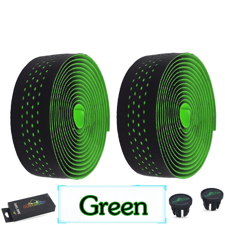 MOTSUV-Cinta de corcho para manillar de bicicleta de carretera, suave, PU, envoltura antivibración con 2 enchufes: Green