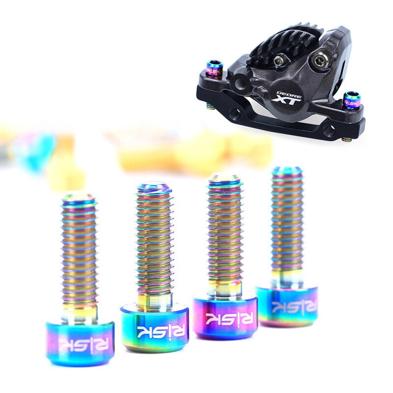 RISK 4pcs M6x16/18/20mm 4 Colors Titanium Alloy Bicycle Disc Brake Clamp Bolt Suit For SLX XT MTB Bike Device Fixed Screw Bolts