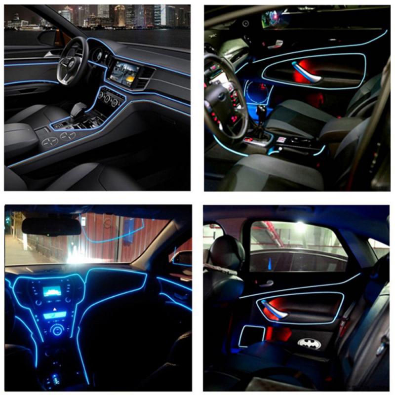 Di incandescenza Legare di EL Luce Al Neon Auto Luci Della Stringa Decorazione Auto Luce Al Neon Lampada A LED Flessibile Ha Condotto La Luce di Striscia di Accessori Auto interno Più Nuovo