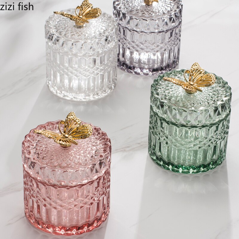 Frascos y tapas de vidrio para alivio, tocador, plato de almacenamiento de joyería, tarro de cosméticos, macetas de dulces de cristal, decoración del hogar
