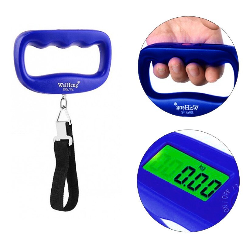 1PC LCD Backlight Portable Travel Handheld Weight Scales 10g/50kg Electronic Luggage Hook Scale Digital Hanging Scale Mini-Size: WH-A14 blue 50kg-10g