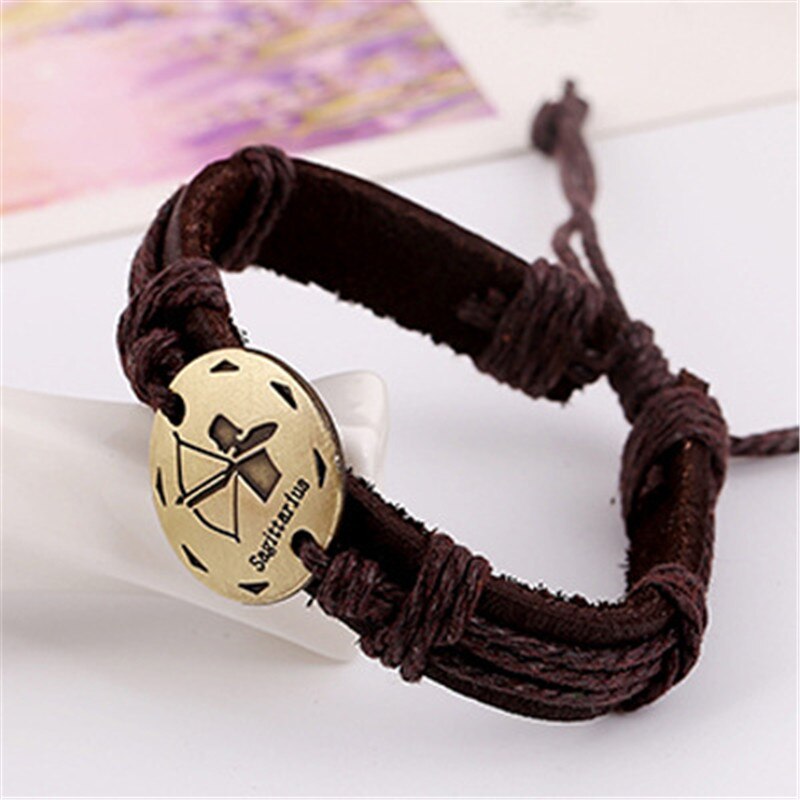 12 konstellationer armbånd smykker læder armbånd mænd afslappet personlighed stjernetegn punk armbånd: Skytten