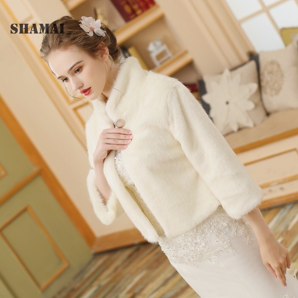Veste de mariage en fausse fourrure pour femme, col haut, couleur Champagne clair, châle, étole, boléro