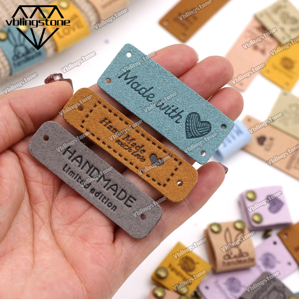 Zestawy etykiet skórzanych Ręcznie robione etykiety na ubrania Wytłaczane etykiety z metalowymi nitami z podwójną nasadką 6x8MM Akcesoria robić szycia