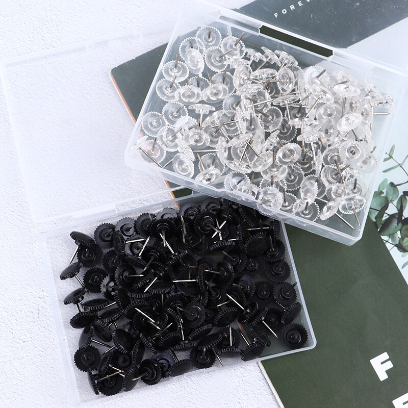 100X Transparant/Zwarte Kaart Pins Multi-Purpsoe Gear-Achtige Pushpins Decoratieve Thumb Kopspijkers Voor Kantoor School Bulletin board 12x16mm