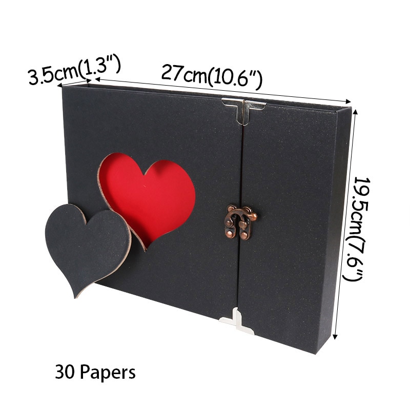 30 páginas preto bege scrapbook artesanal diy família álbum hallow coração memória álbum de fotos para o natal casamento dia dos namorados presente: black with red heart