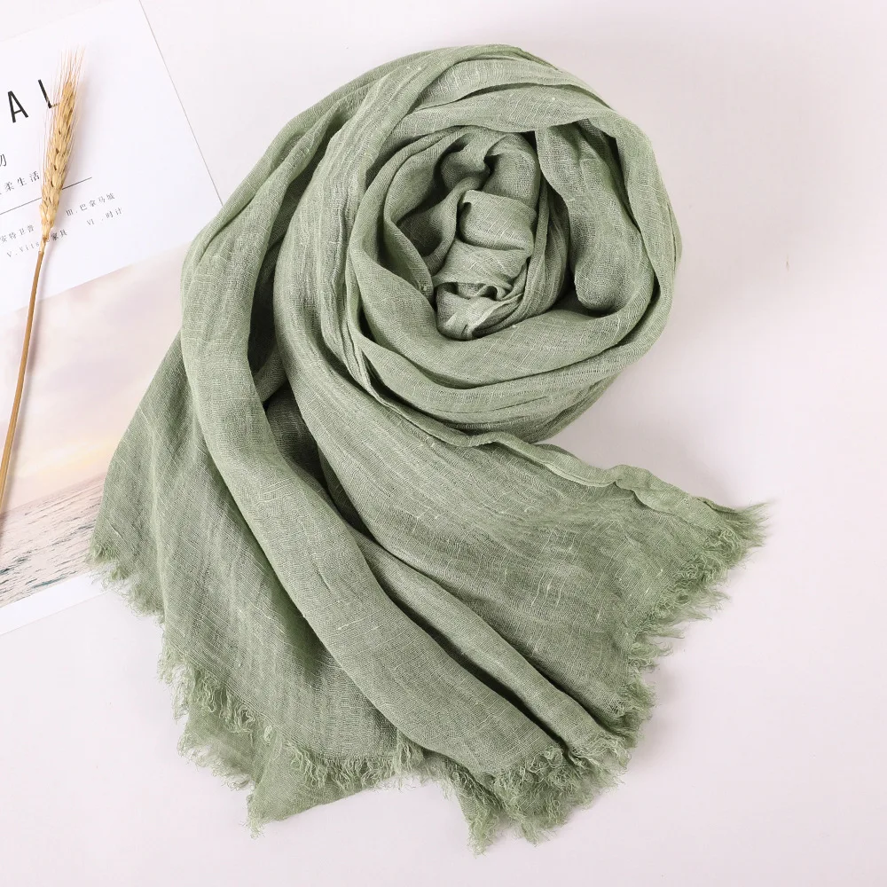 Printemps été nouvelle couleur unie laine coton et chanvre écharpe gland Art châle été imprimé polyvalent coton et chanvre tendance: Ivoire